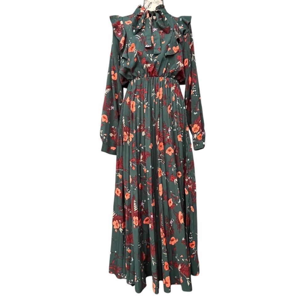Shein Cottagecore Vibe Floral Long Sleeve Dress in Forest Green in Size Large - Picture 2 of 12
